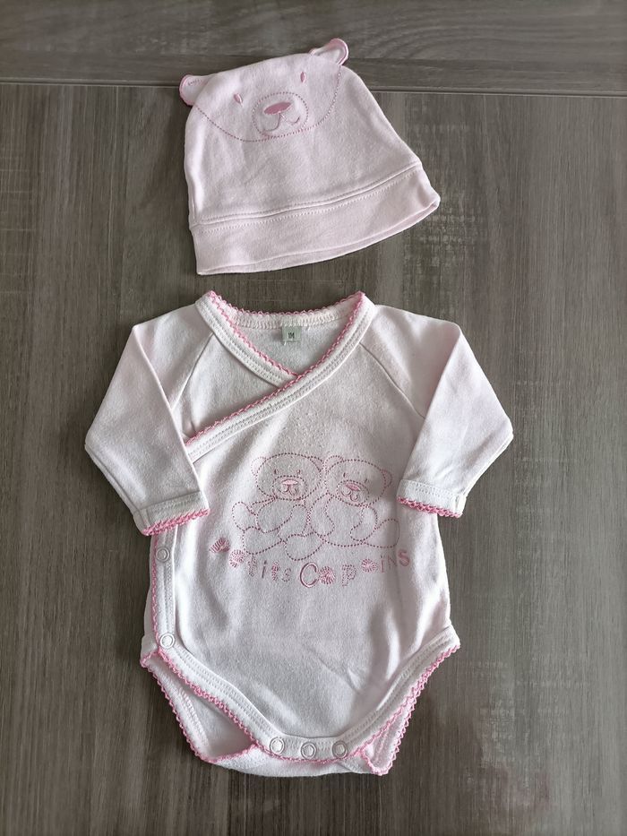 Ensemble bodie manches longues Ours Bonnet assorti 1 mois