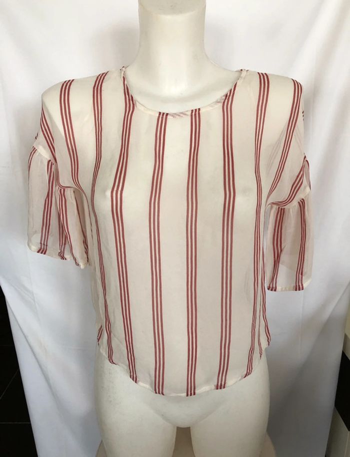 Haut Mango rayé blanc et rouge fluide taille XS / 34 ample très bon état