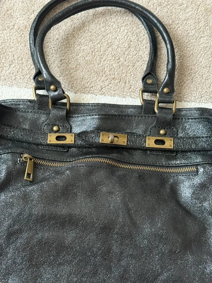 Grand sac noir en cuir véritable – Genuine leather - photo numéro 2