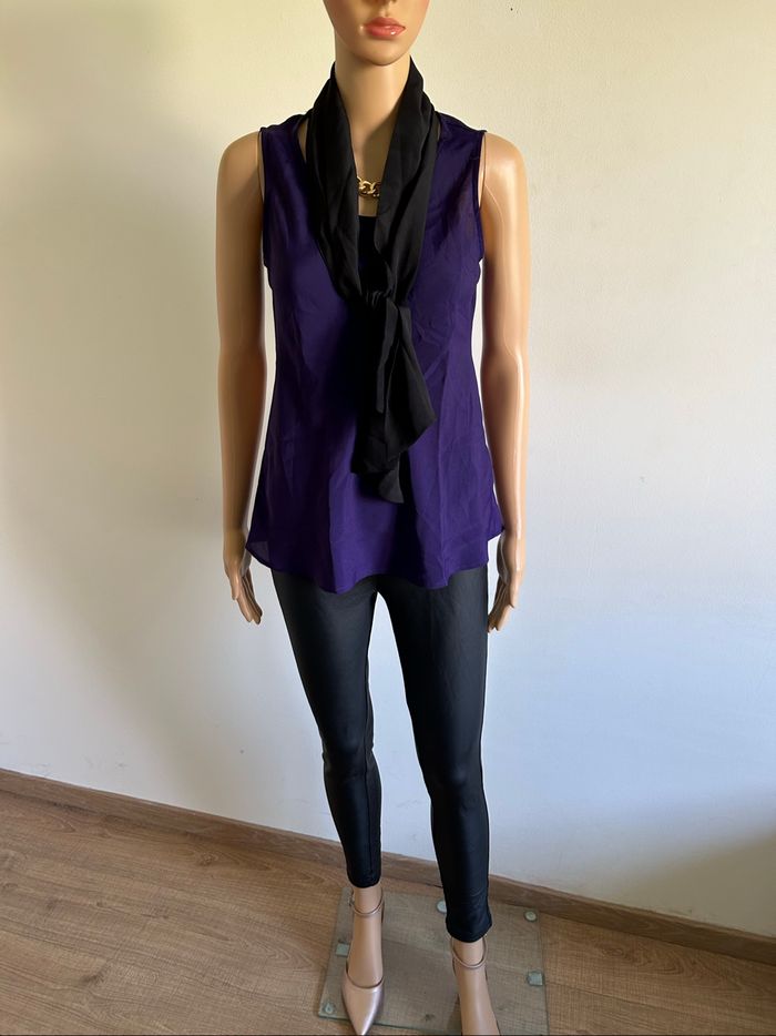 Blouse violette et noire sans manches Manoukian taille XS jamais portée - photo numéro 3