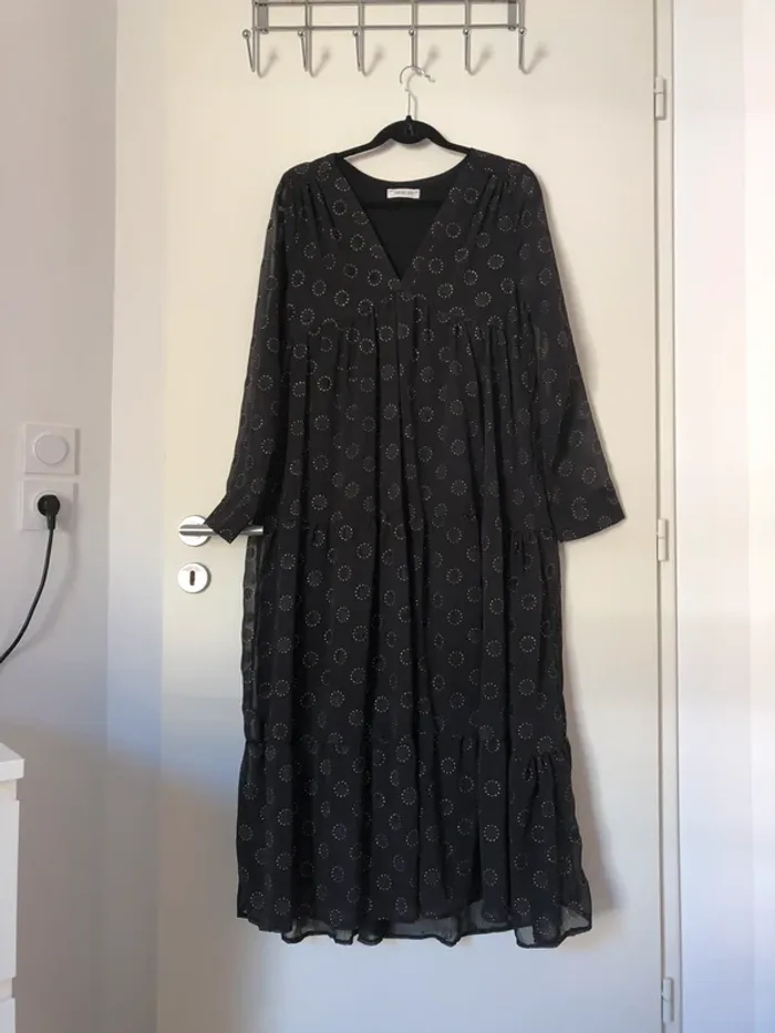 Robe longue à manche longue noire à pois Vintage Love taille L
