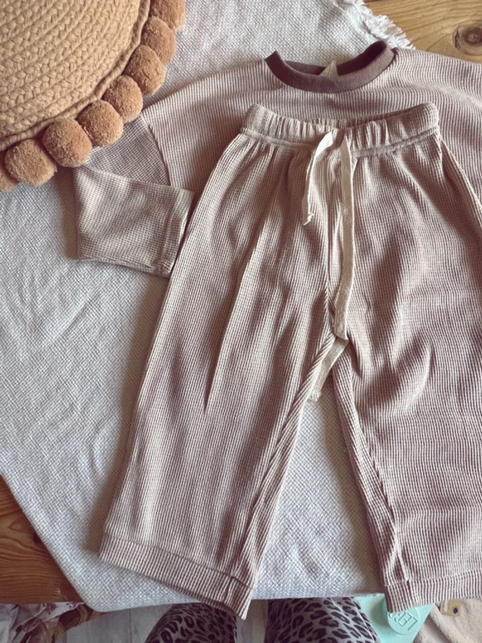 Ensemble gamin gamine gaufré mixte unisex beige 3 - photo numéro 3