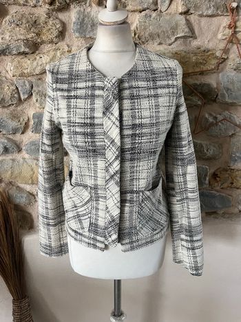 Veste tweed écru à carreaux Mango S 