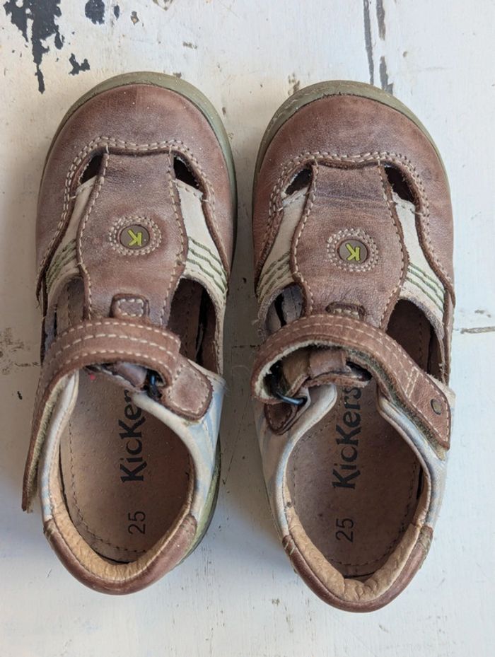 Sandales ouvertes en cuir marron et beige Kickers – Taille 25 - photo numéro 6
