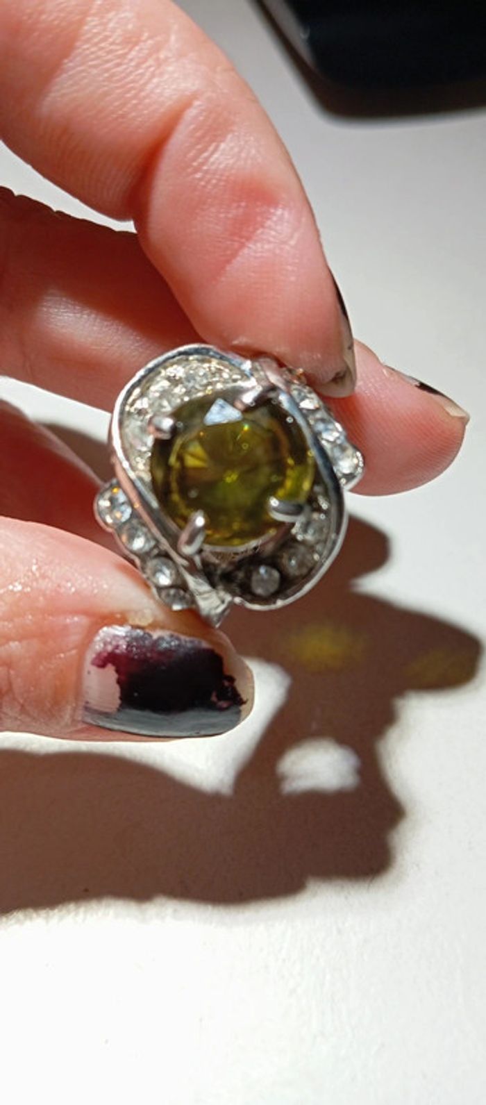 Bague fantaisie pierre kaki - photo numéro 2