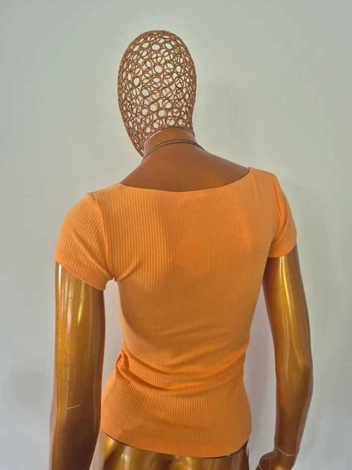 Tee-shirt Orange Femme Manches Courtes Taille L/40 - photo numéro 2