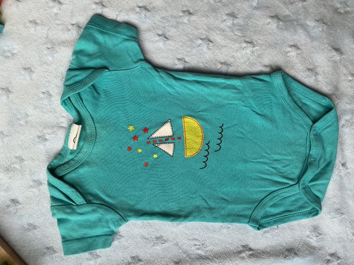 body manches courtes turquoise dessin devant 3 mois mots d'enfants - photo numéro 3