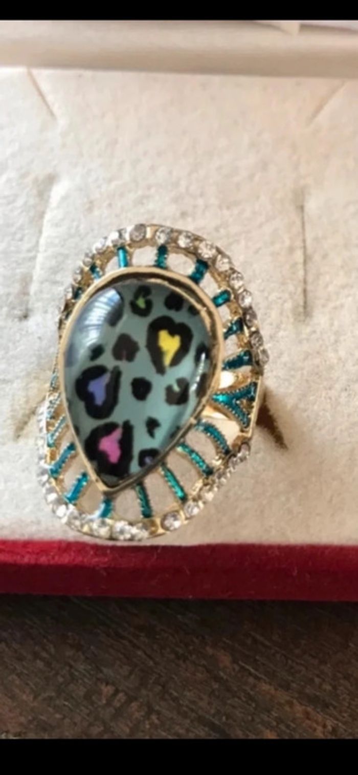Magnifique bague réglage avec strass et pierre façon léopard - photo numéro 8