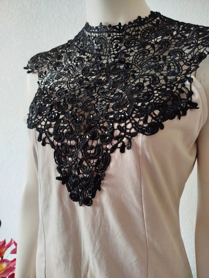 Robe lipsy nude courte dentelle noire daim sequins sexy - photo numéro 3