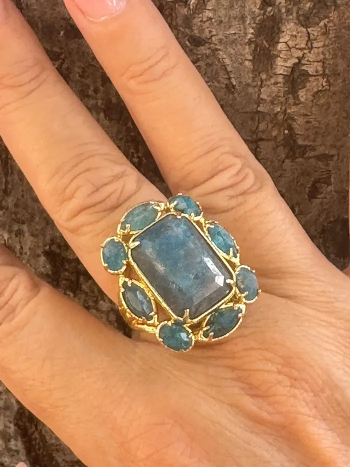 Grosse bague habaha Paris apatite acier inoxydable or réglable - photo numéro 5