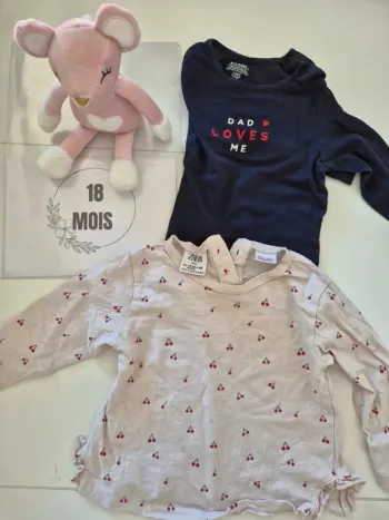 Lot de 2 t-shirt manches longues fille 18 mois zara kiabi