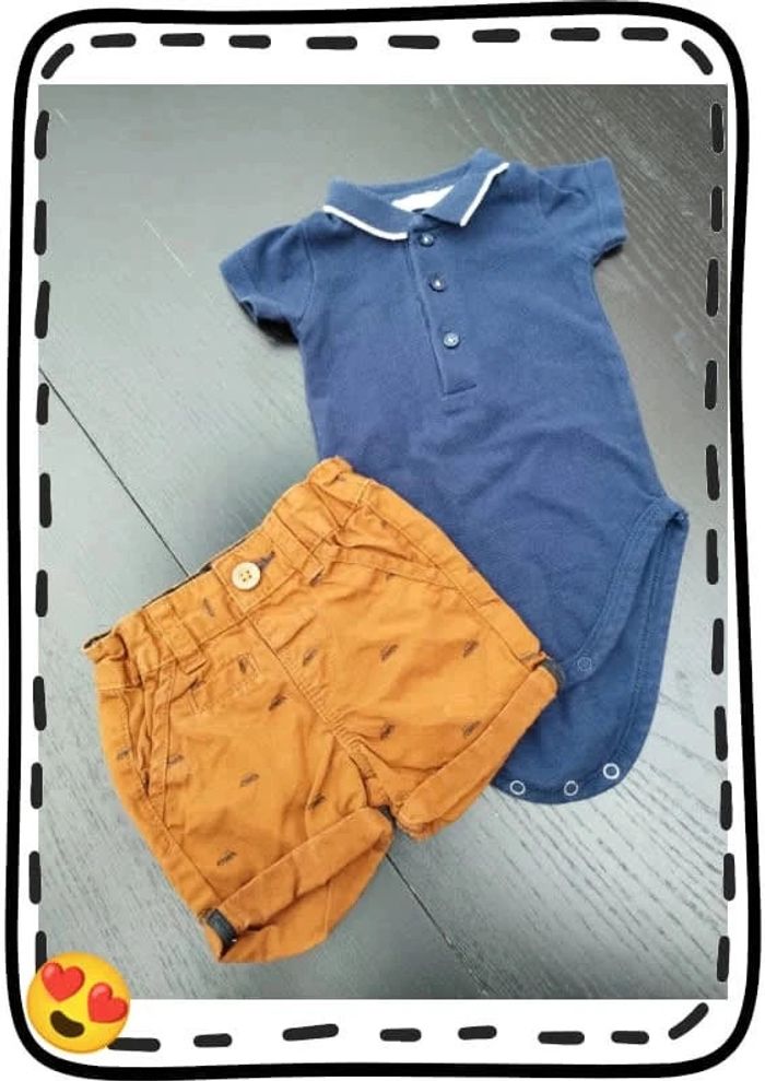 Ensemble été bébé garçon 3 mois short et body polo
