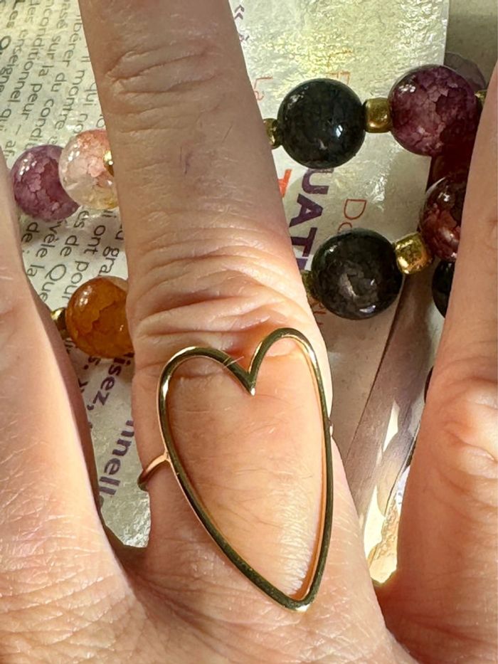 Bague cœur fils xl réglable acier inoxydable or - photo numéro 2