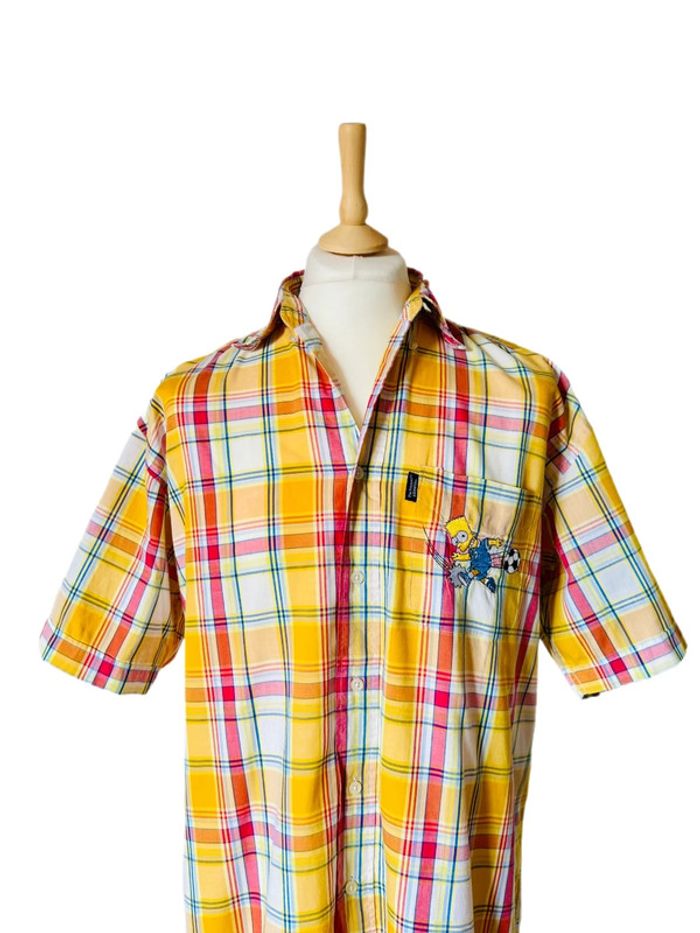 🟡 Chemise d’été vintage homme à carreaux jaune Bart Simpson yellow checkered shirt🟡 - photo numéro 5