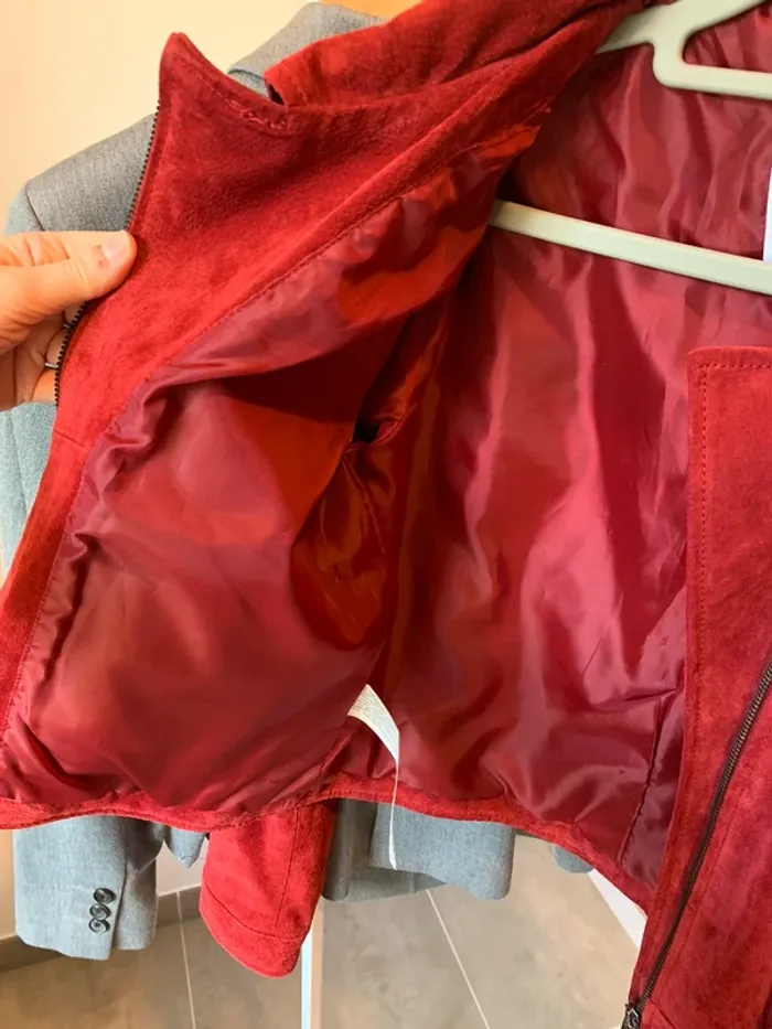 Veste en cuir véritable rouge Mango taille M - photo numéro 5