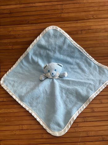 Doudou plat ours couverture bleu blanc mustela 