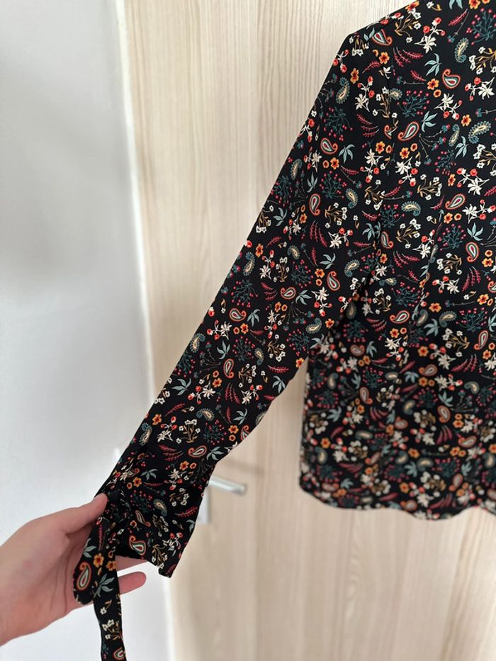 Blouse fleurie manches longues dos ouvert noir multicolore taille 38 Morgan - photo numéro 3