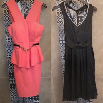 Robe satinée noire + robe corail