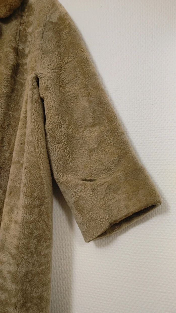 Beau manteau vintage en shearling montone peau de mouton retourné laine S M - photo numéro 3