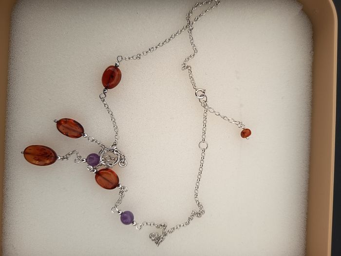 Collier argent ambre et améthyste. - photo numéro 4