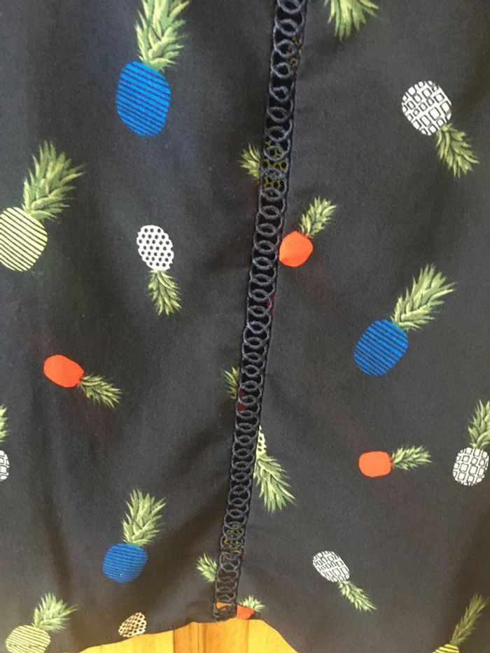 Blouse bleu marine motifs ananas dentelle Grace & Mila - photo numéro 5