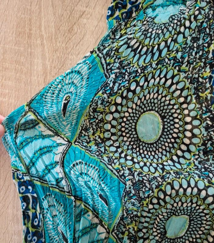 Blouse manches courtes à motifs bleu marine turquoise et vert anis Julie Guerlande Taille 1 ou 34 - photo numéro 6