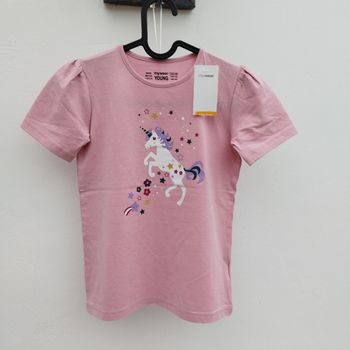 Tee-shirt rose imprimé licorne 