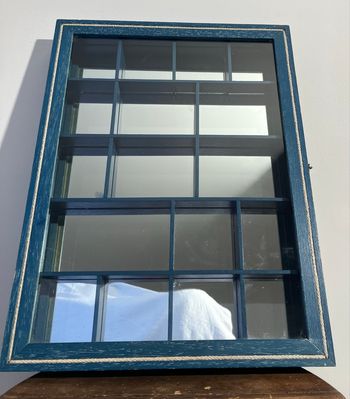 Vintage-Vitrine murale avec miroir-Bois bleu