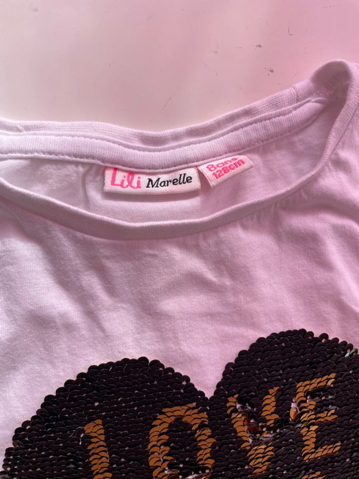 T-shirt manche longue 8 ans cœur en sequin double côté - photo numéro 4