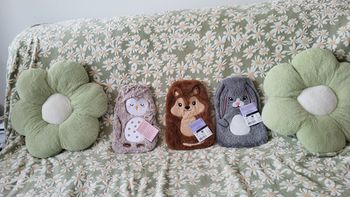 Lot 3 bouillottes animaux lapin écureuil hibou neuves