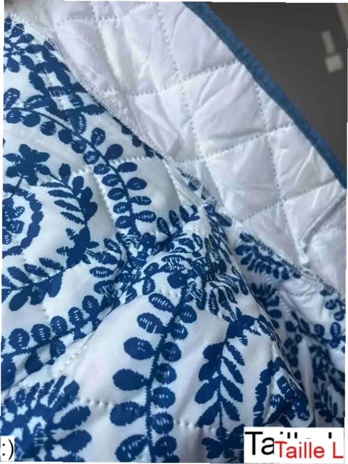 Veste Femme Matelassée Imprimé Floral Bleu Bohème - Taille L Neuf Jamais Porté - photo numéro 3