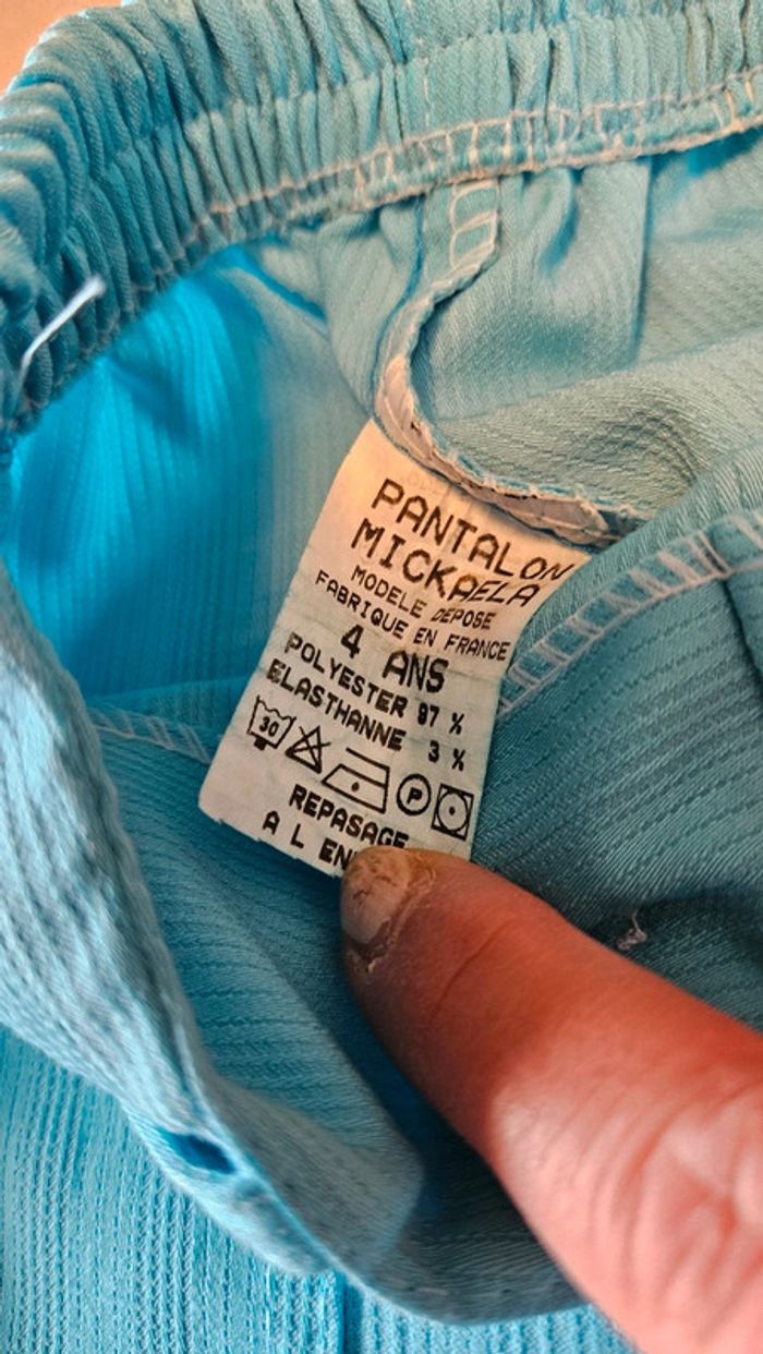 Pantalon vintage patte d éléphant, turquoise, élastique, Pantalon Mickaela, 4 ans, nickel - photo numéro 5