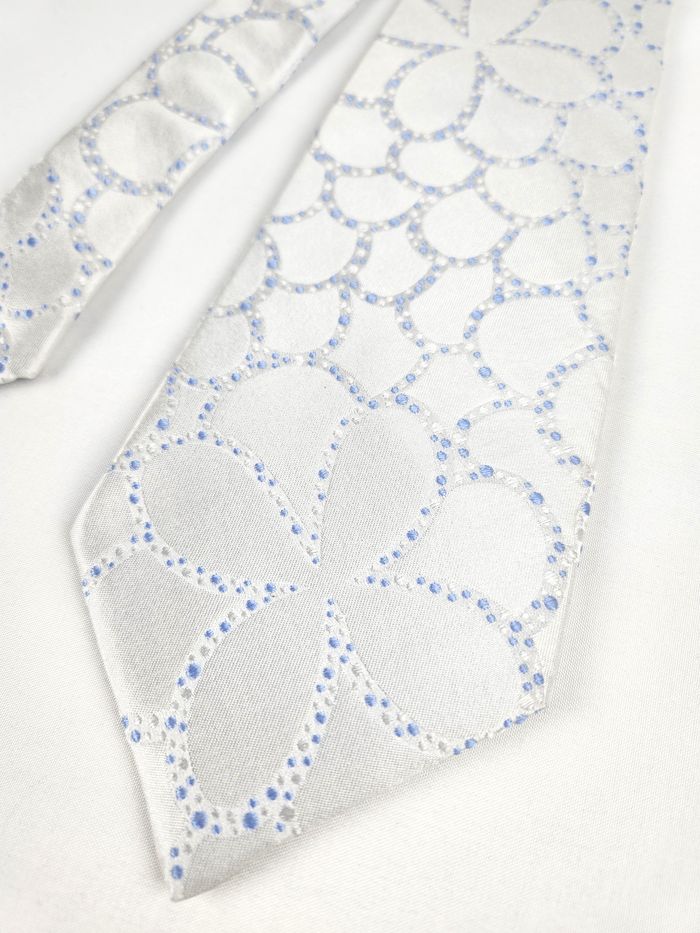 Cravate Azzaro en soie Motif floral discret Gris clair et bleu - photo numéro 2