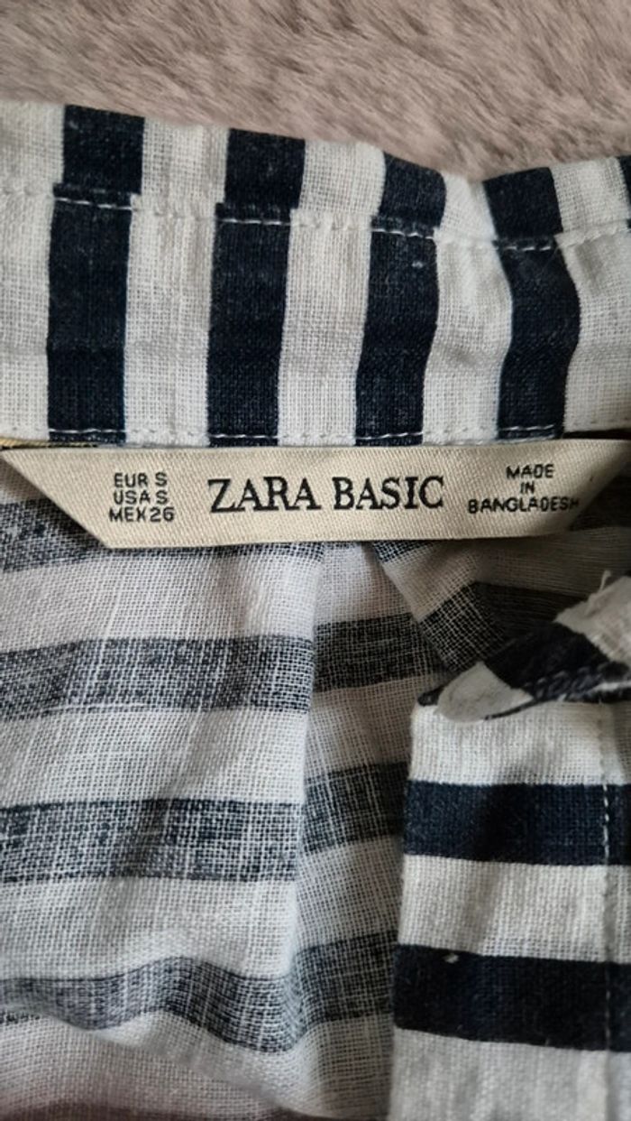 Chemise en lin rayé blanche et bleu marine Zara 🔮 Taille S - photo numéro 4
