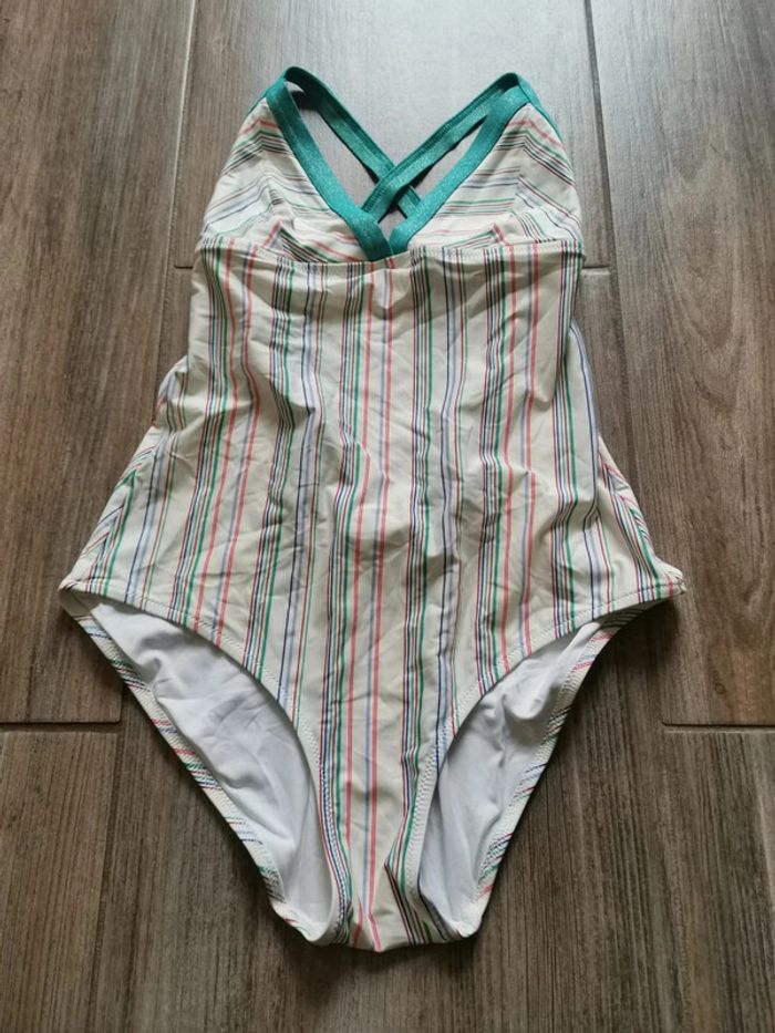 Maillot de bain 1 pièce Princesse Tam Tam Elisa Nalin taille 40 crème à rayures multicolores