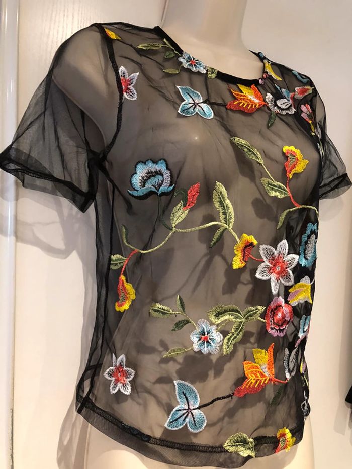 T-shirt habillé transparent broderie multicolore t 36 - photo numéro 10