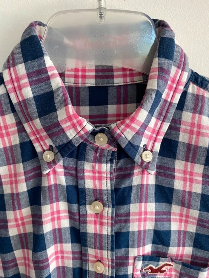 Chemise à carreaux hollister beu crème rose - photo numéro 2