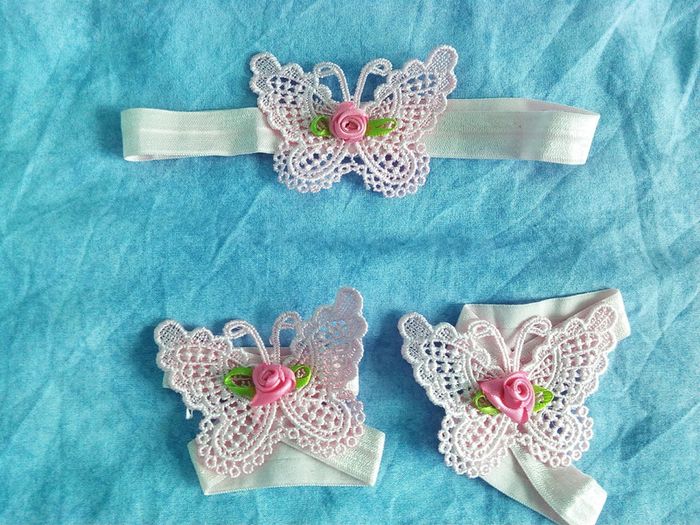 Lot de parure papillons brodés pour bébé fille