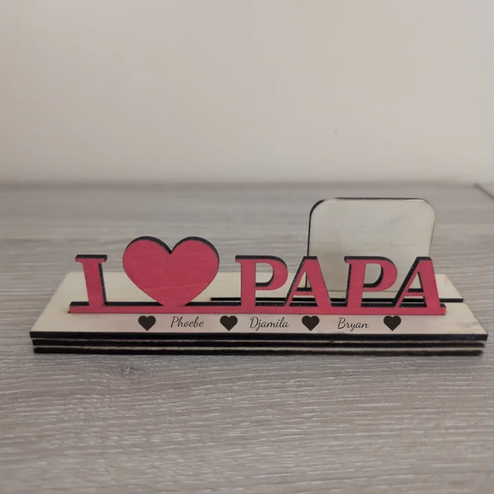 Support photo "I ❤️ PAPA" personnalisé – bois gravé – idée cadeau Fête des Pères - photo numéro 3