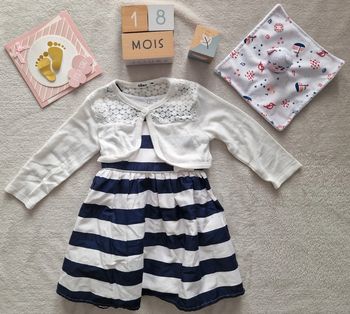 Ensemble Robe blanche à rayure marine + gilet court - 18M - Gémo (BE)