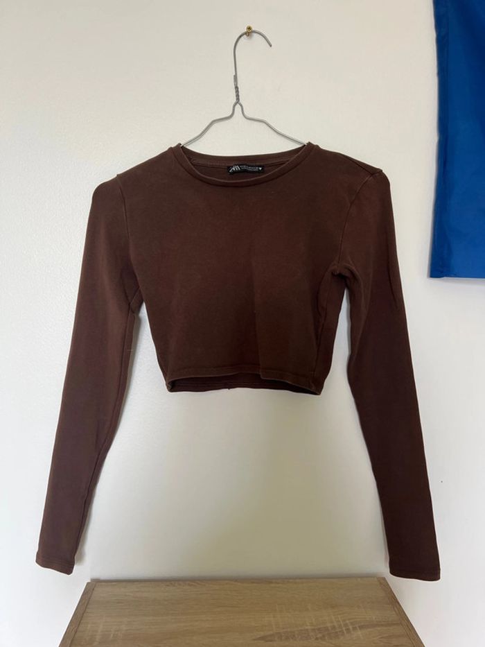 crop top manche longue marron