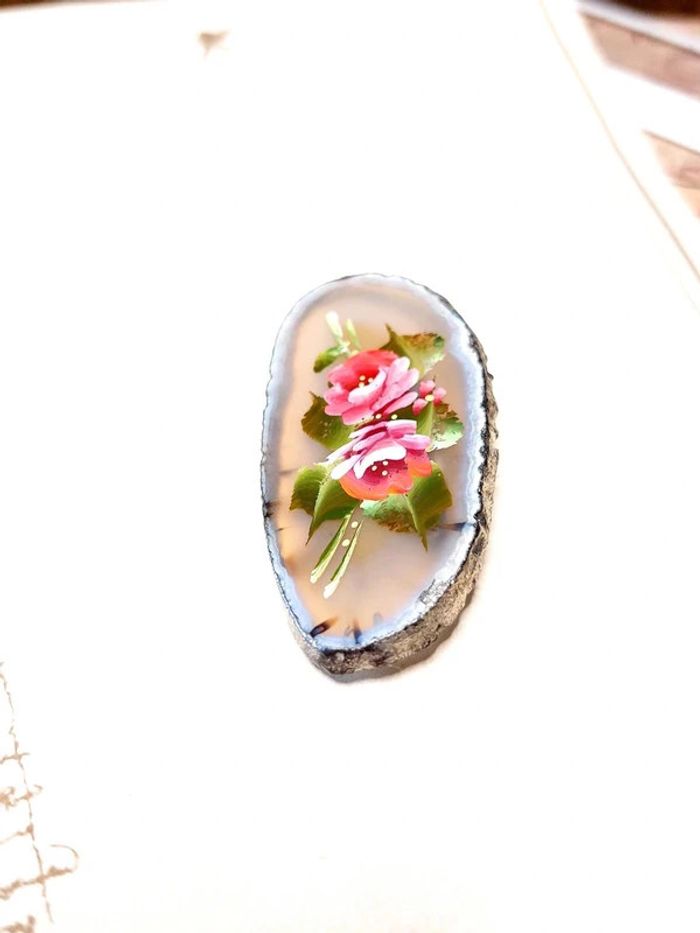 Magnifique broche vintage peinture floral - photo numéro 4
