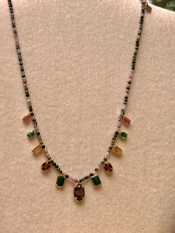 Collier habaha Paris chaîne réglable perles jade améthyste quartz pierres breloques - photo numéro 6