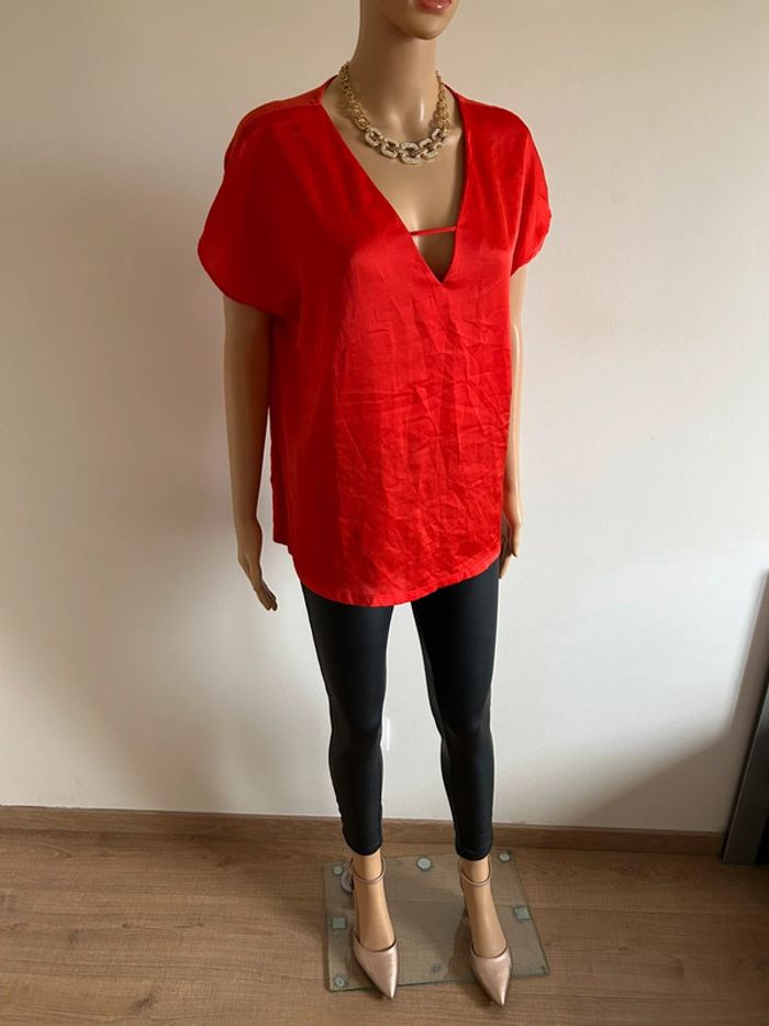 Blouse rouge orangée à manches courtes Mango taille M comme neuve - photo numéro 4