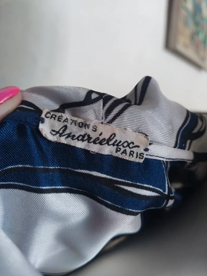 Top blouse chemisier chemise vintage rétro pin up marine navy blanc white - photo numéro 2