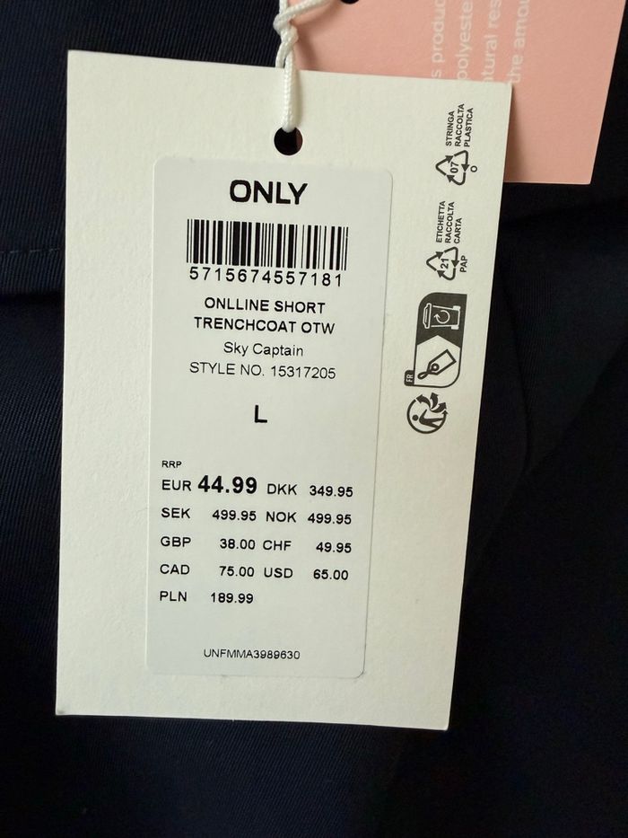 Trenchcoat ONLY – Taille L – Neuf avec étiquette – Bleu marine - photo numéro 6