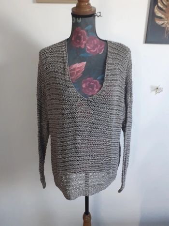 Pull crochet lin et coton S