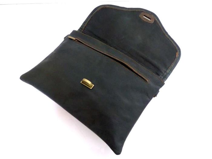 Sac bandoulière NEUF pochette cuir noir pleine fleur tannage naturel & Laine Kilim - Besace ethnique - photo numéro 12