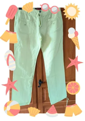 Pantalon en lin vert anis 38