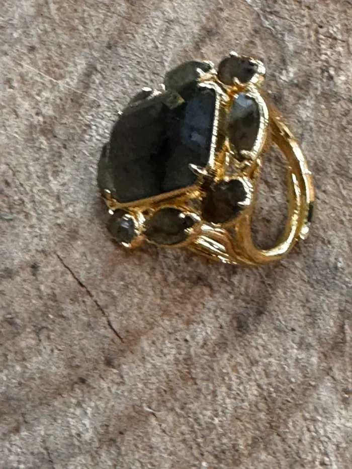 Grosse bague habaha paris labradorite acier inoxydable or réglable - photo numéro 7